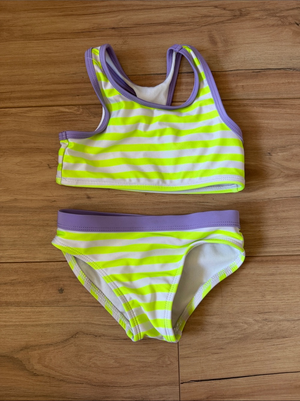 wonder nation Neon Yellow & Purple Striped Two-Piece Swim Set